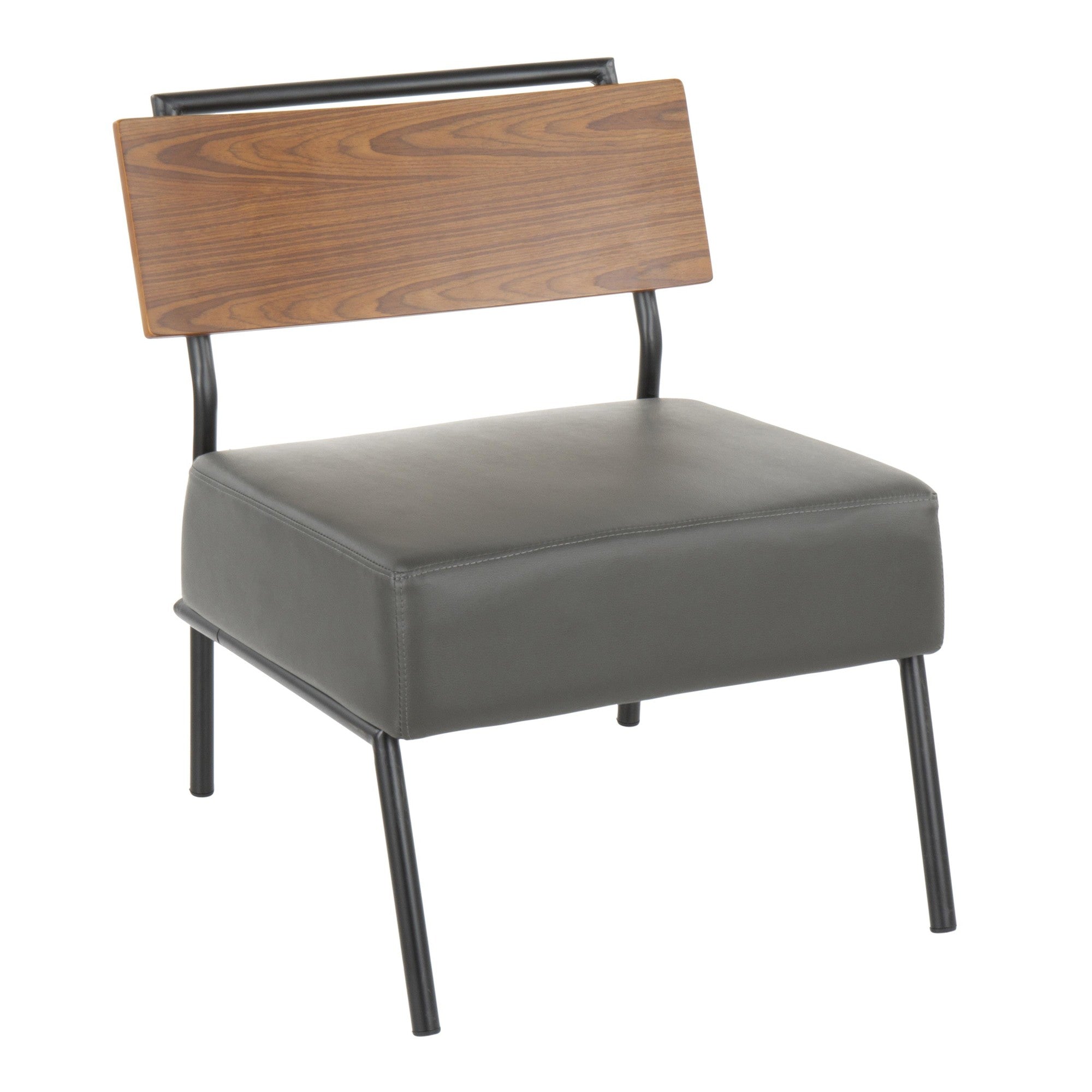 Fiji Accent Chair - Black Metal, Walnut Wood, Grey PU