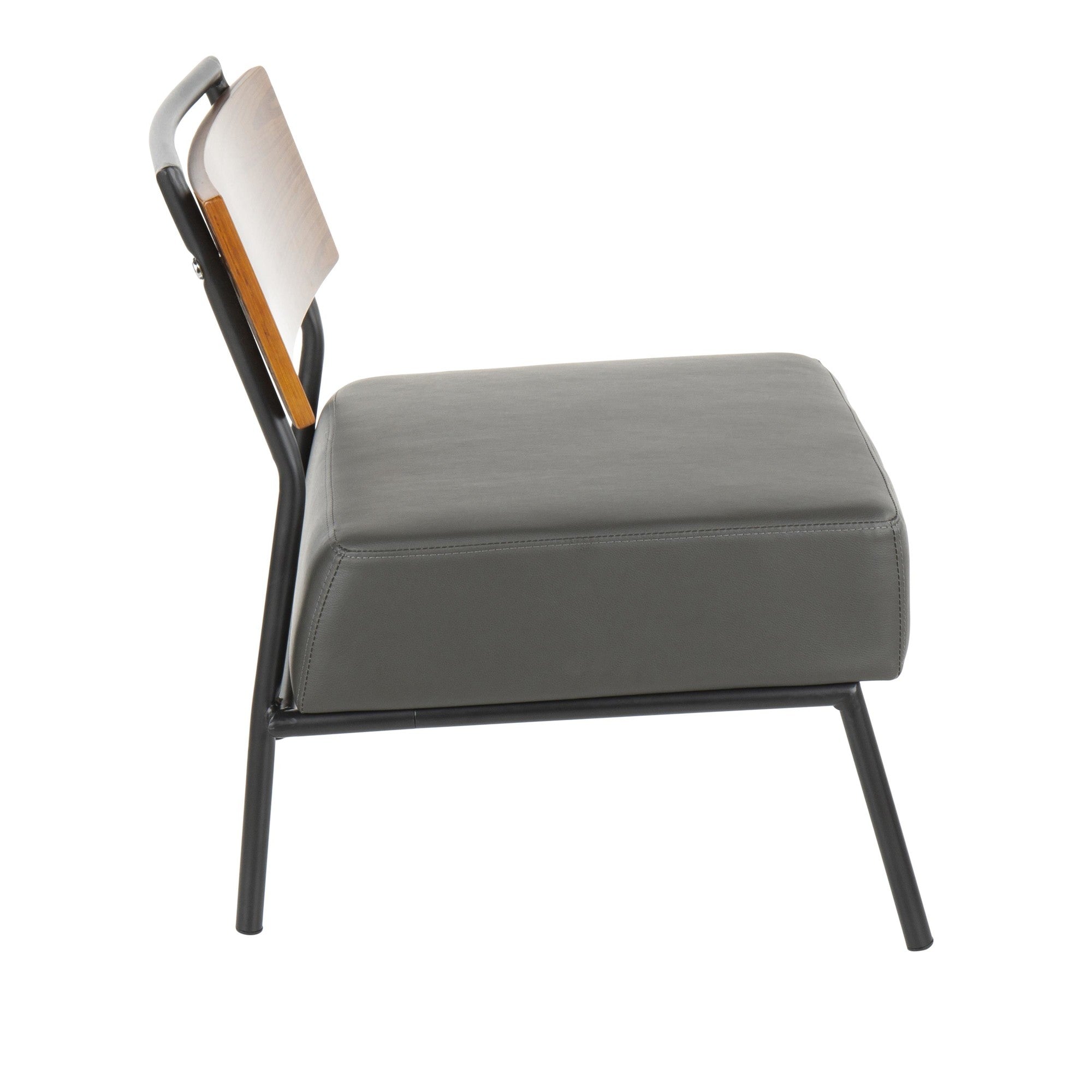 Fiji Accent Chair - Black Metal, Walnut Wood, Grey PU