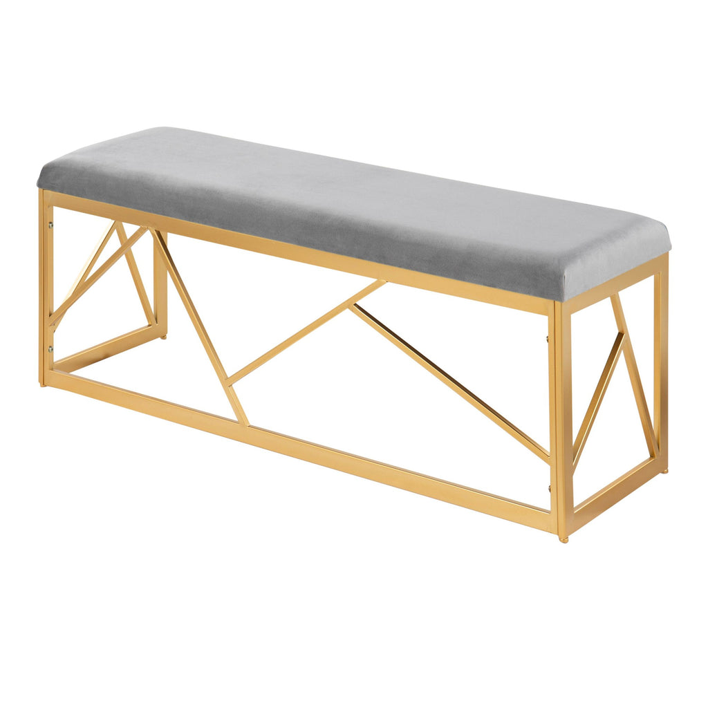 Folia Metal Bench - Gold Steel, Grey Velvet