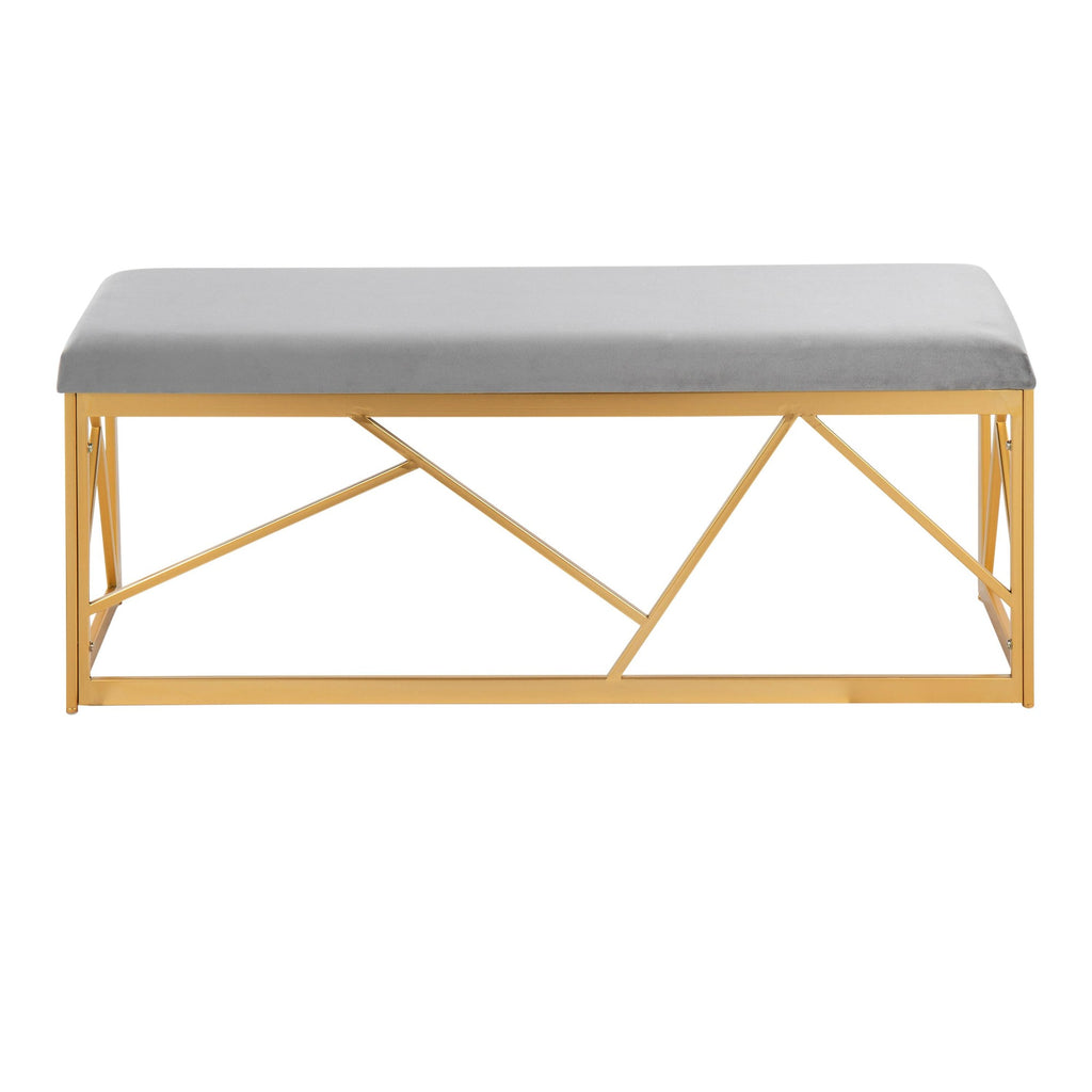 Folia Metal Bench - Gold Steel, Grey Velvet