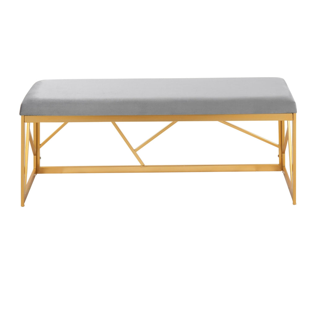 Folia Metal Bench - Gold Steel, Grey Velvet