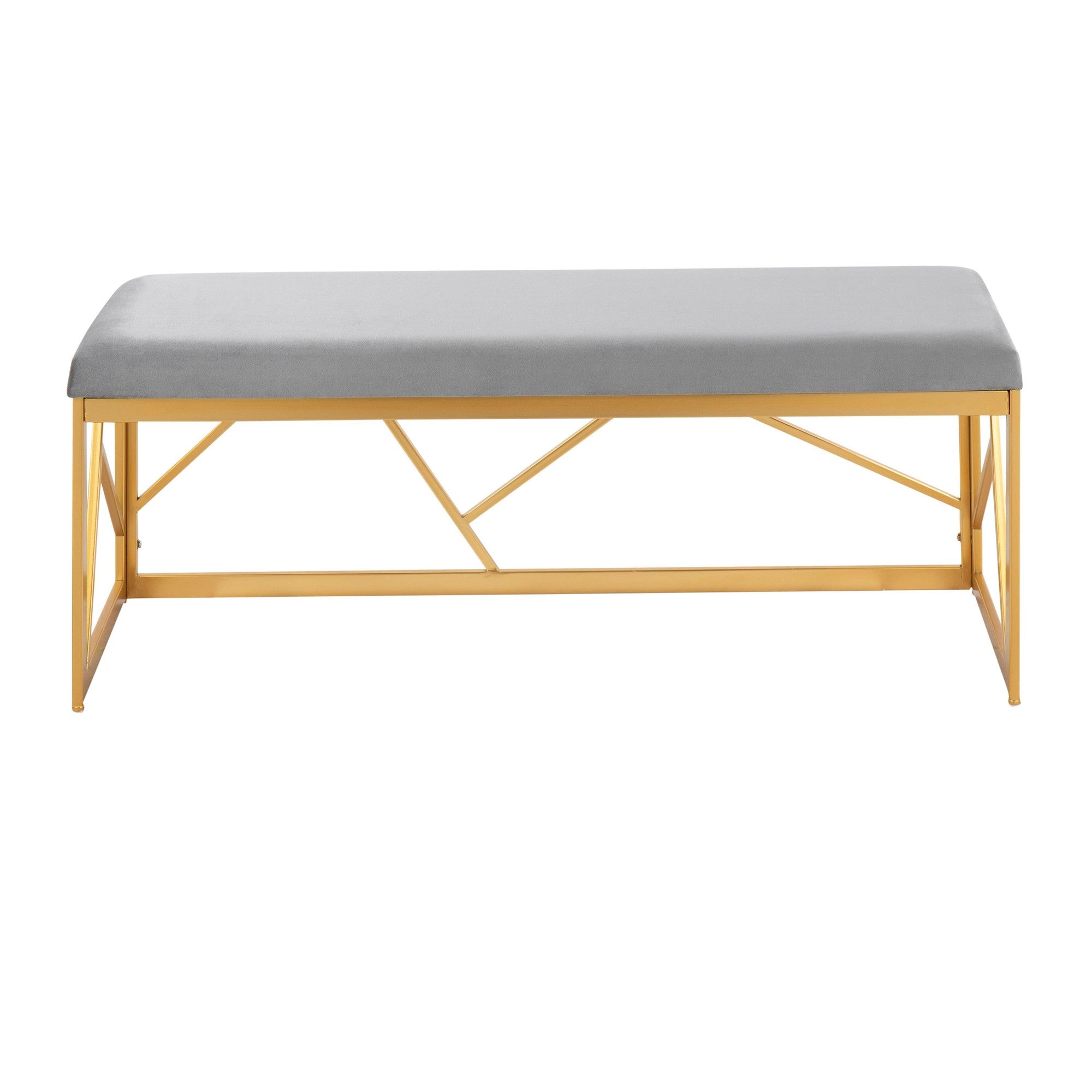 Folia Metal Bench - Gold Steel, Grey Velvet