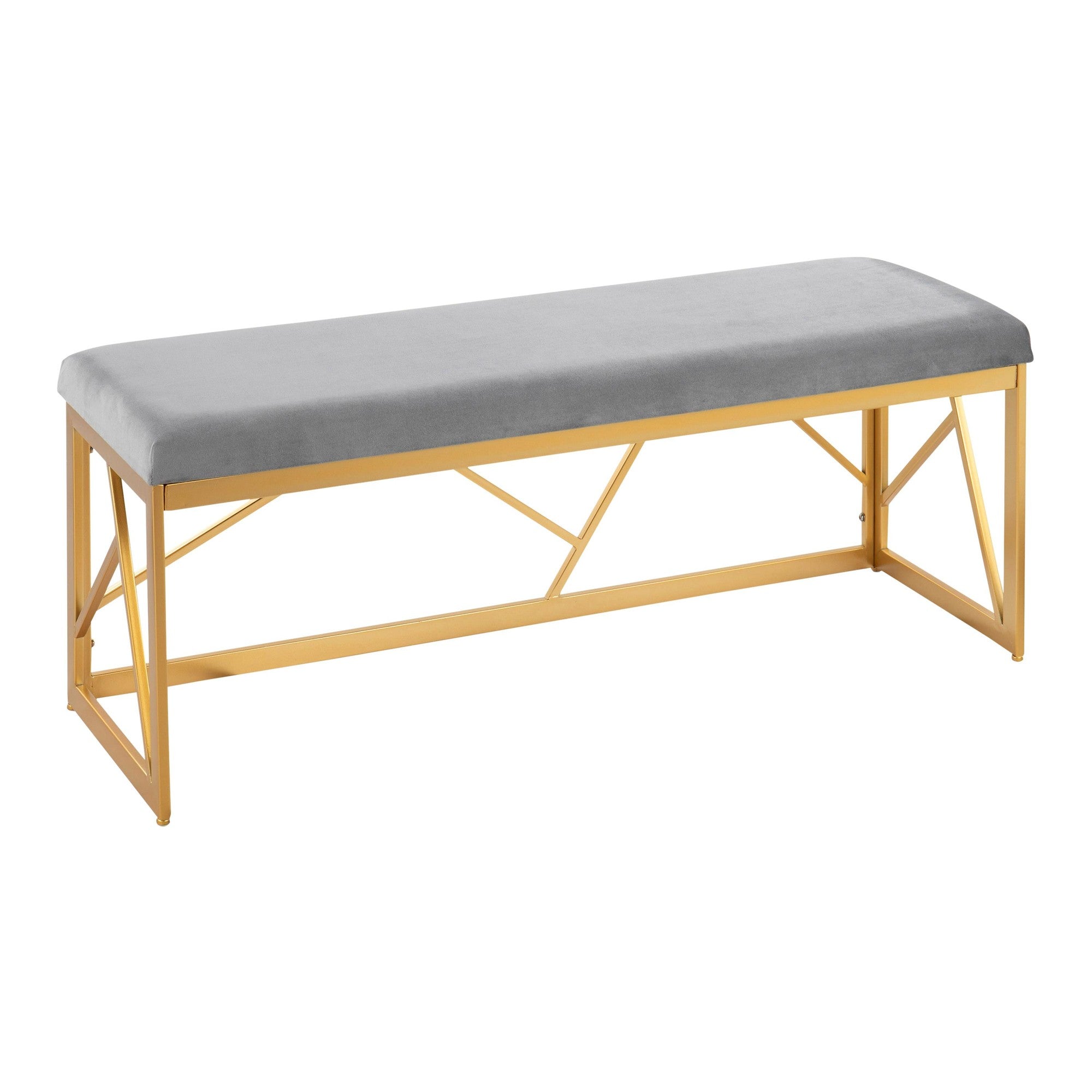 Folia Metal Bench - Gold Steel, Grey Velvet