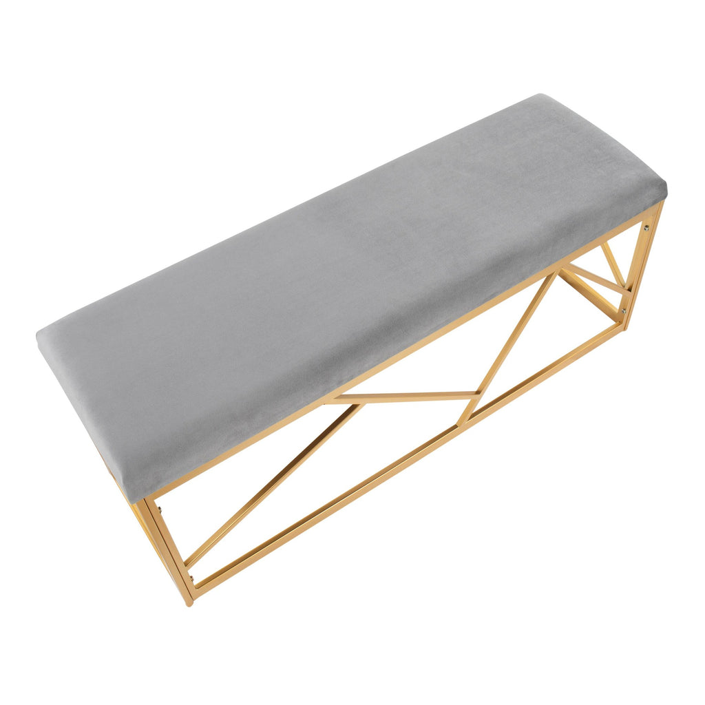 Folia Metal Bench - Gold Steel, Grey Velvet