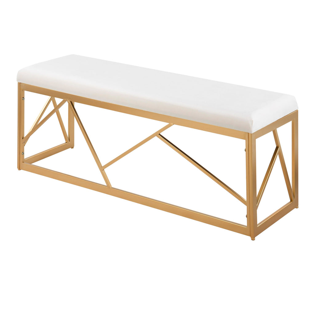 Folia Metal Bench - Gold Steel, White Velvet