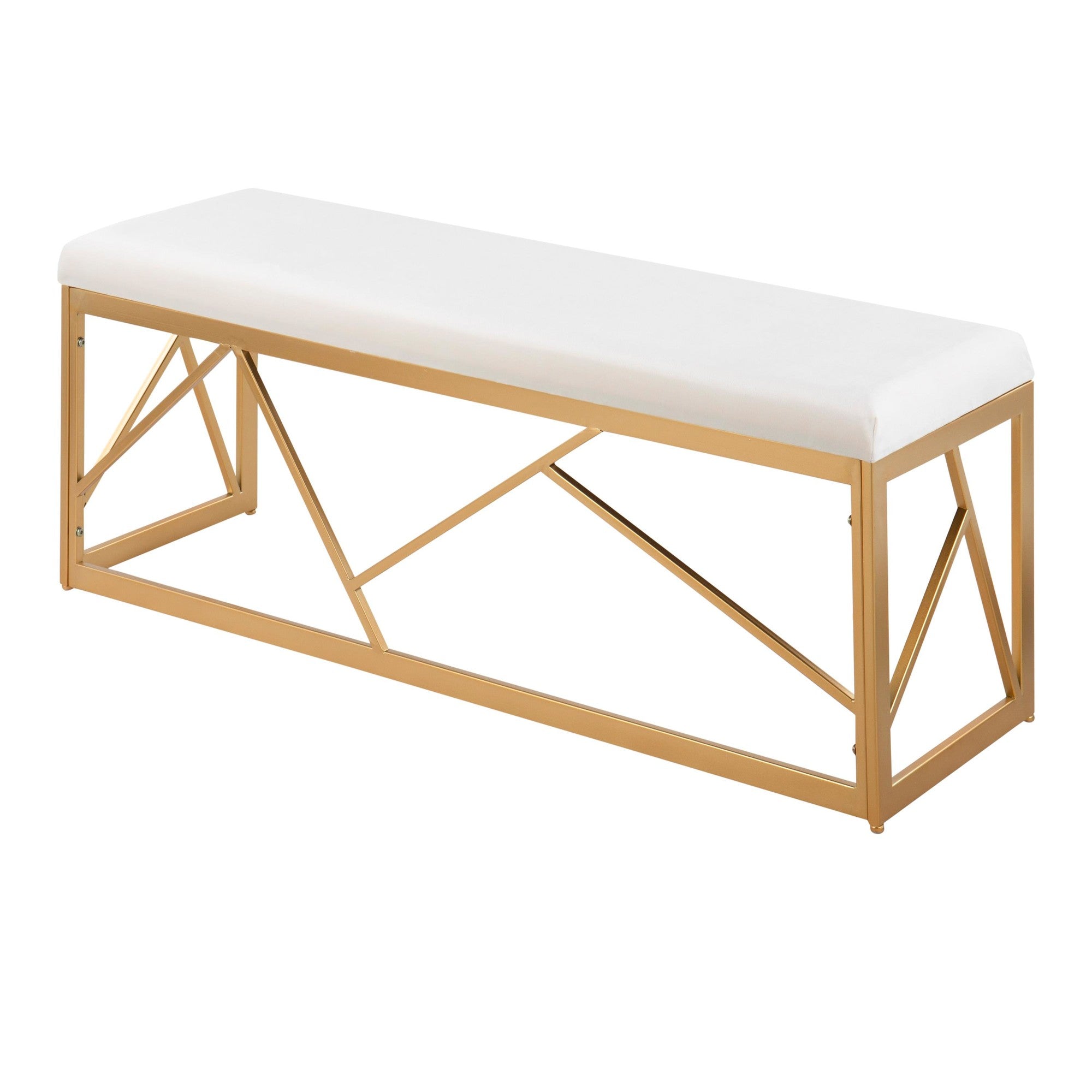 Folia Metal Bench - Gold Steel, White Velvet