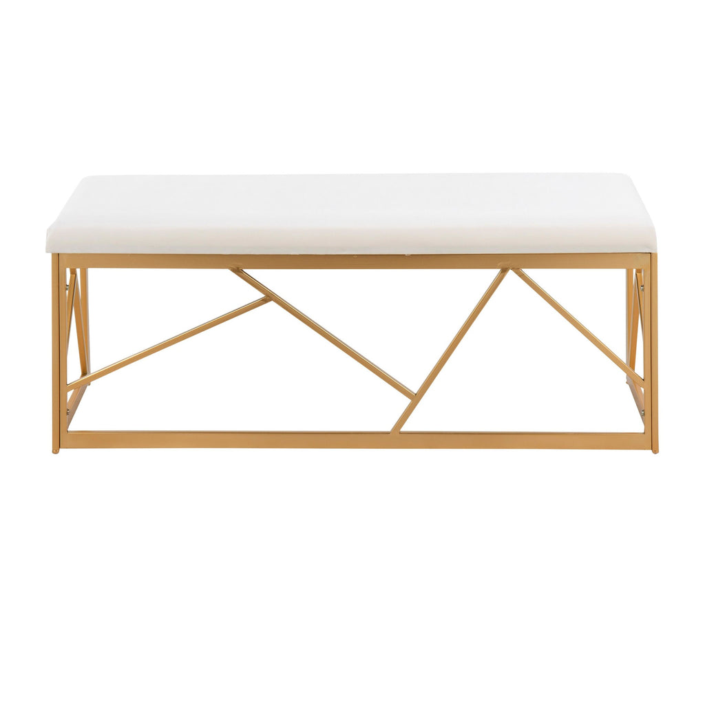 Folia Metal Bench - Gold Steel, White Velvet