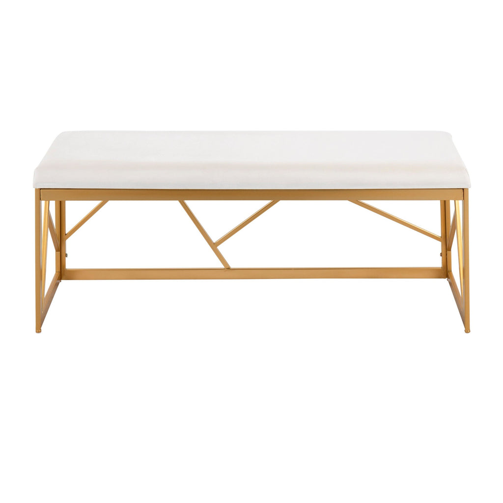 Folia Metal Bench - Gold Steel, White Velvet