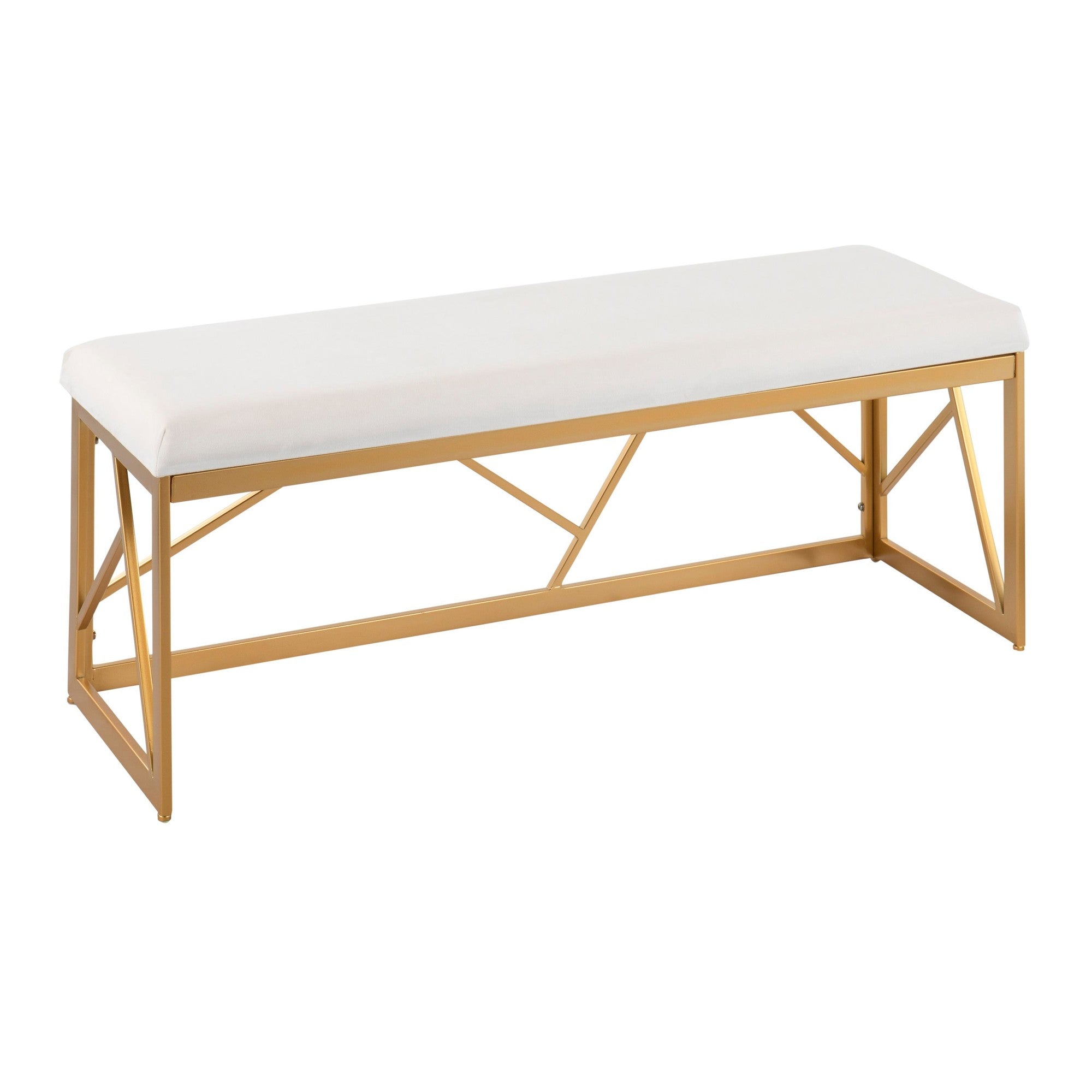 Folia Metal Bench - Gold Steel, White Velvet