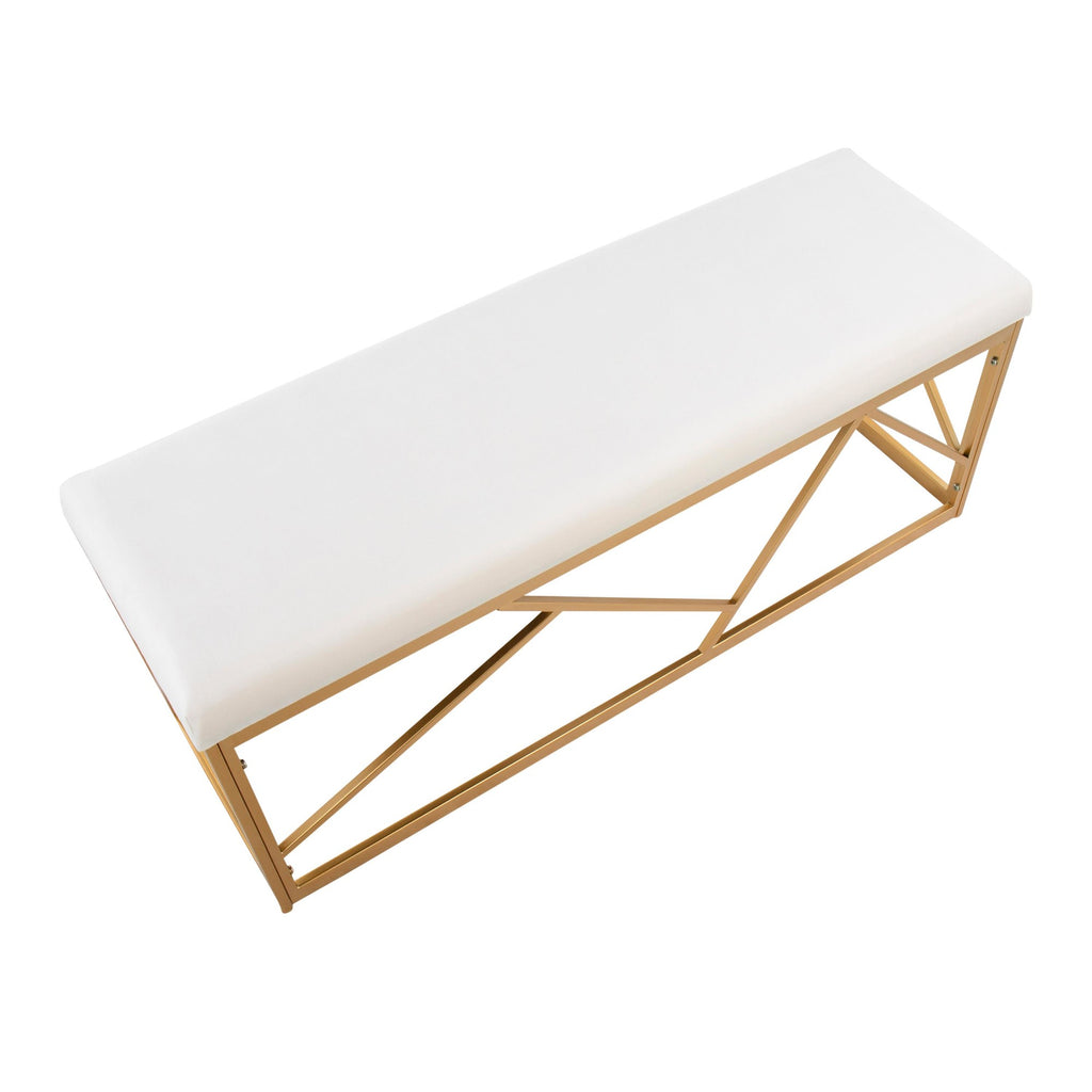 Folia Metal Bench - Gold Steel, White Velvet