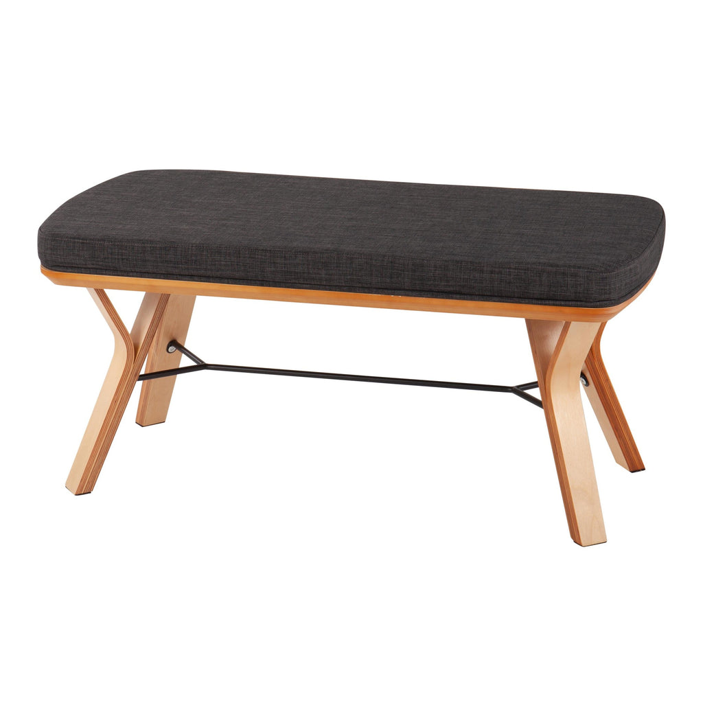 Folia Bench - Natural Wood, Charcoal Fabric