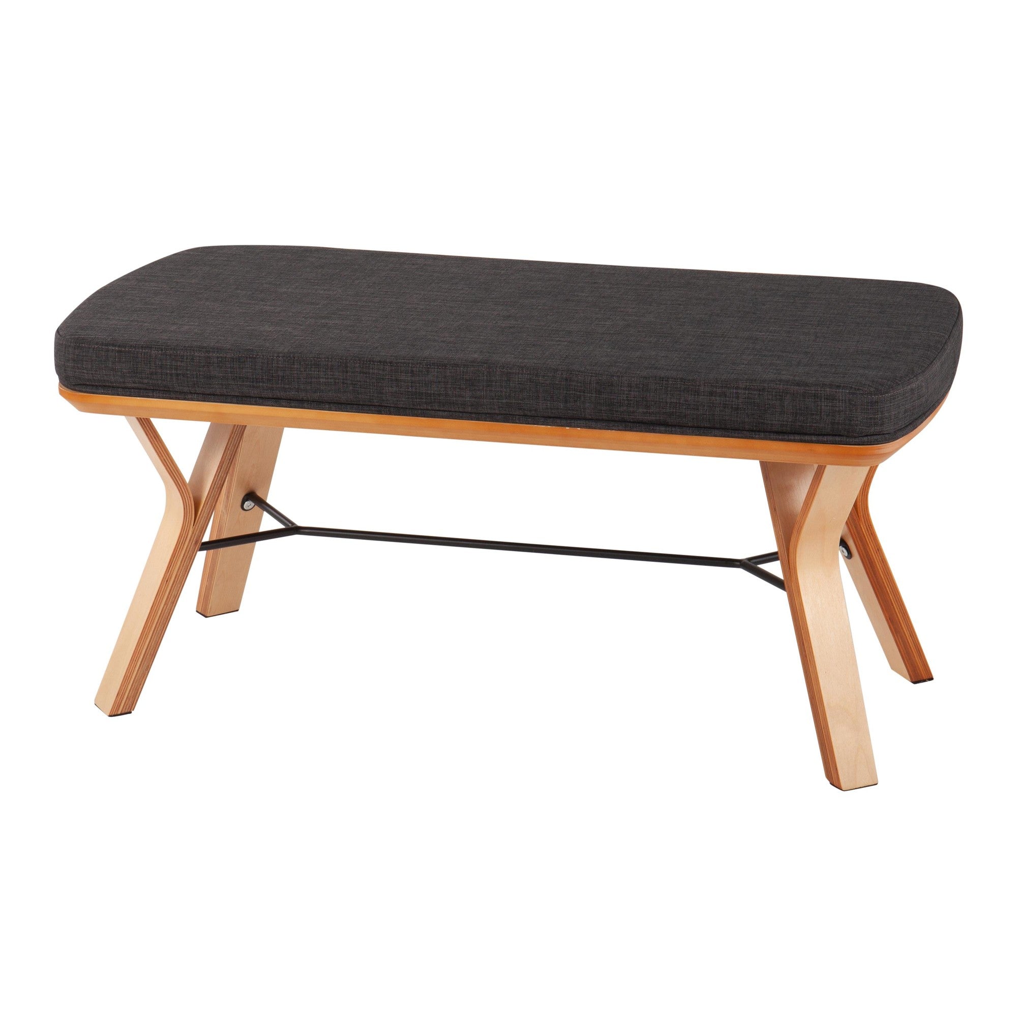 Folia Bench - Natural Wood, Charcoal Fabric