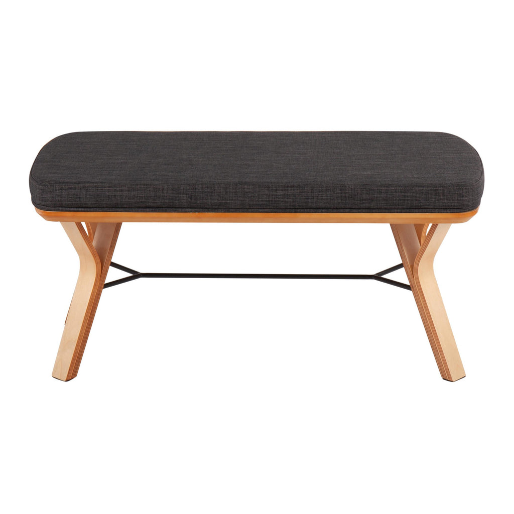 Folia Bench - Natural Wood, Charcoal Fabric
