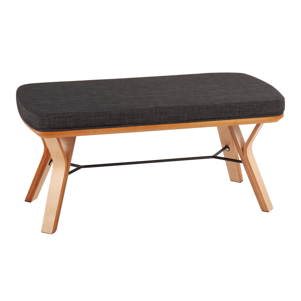Folia Bench - Natural Wood, Charcoal Fabric