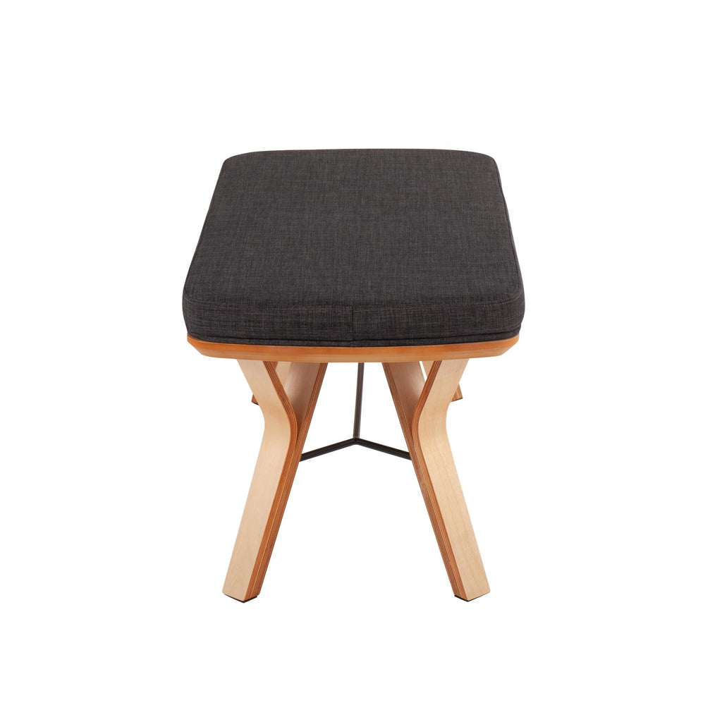 Folia Bench - Natural Wood, Charcoal Fabric