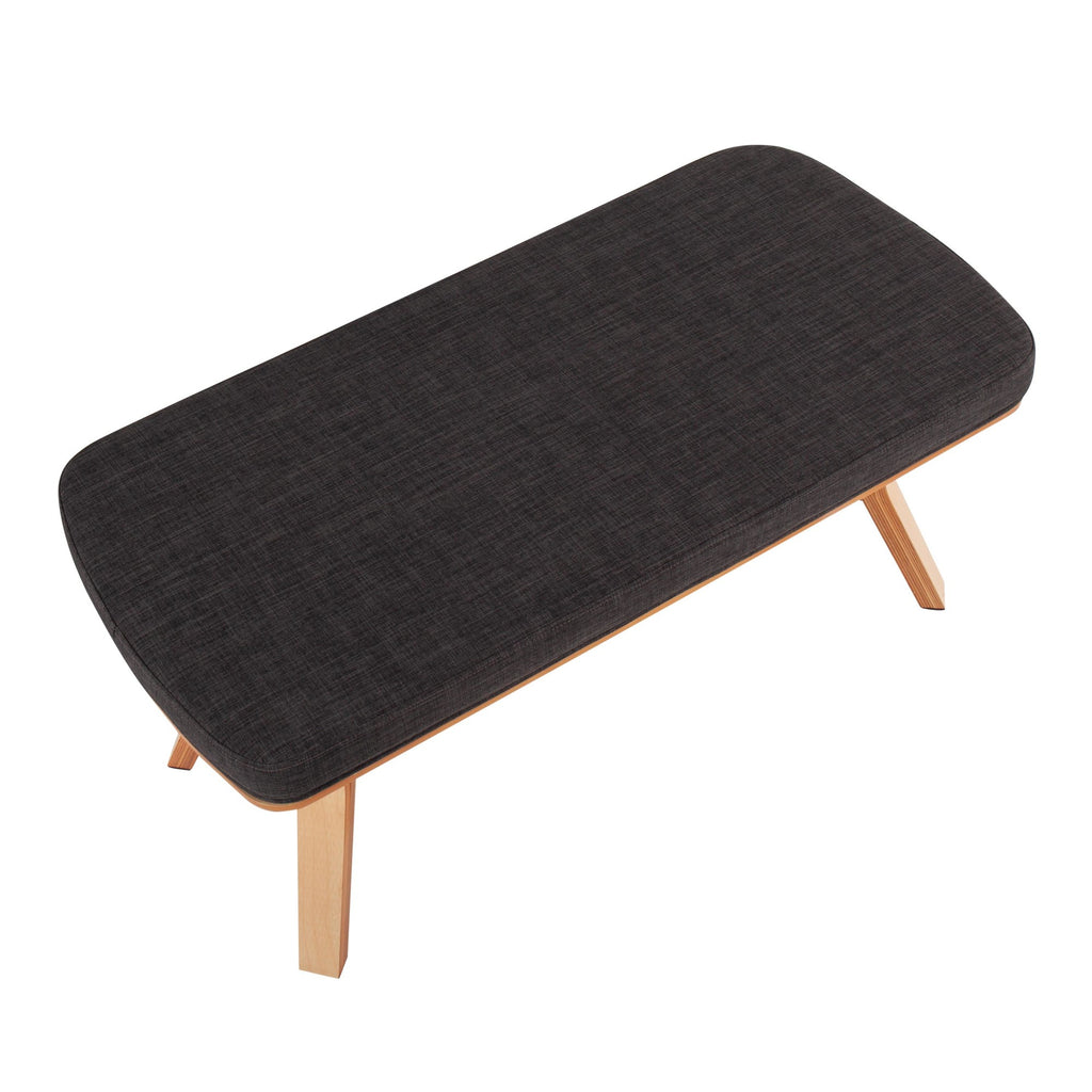Folia Bench - Natural Wood, Charcoal Fabric