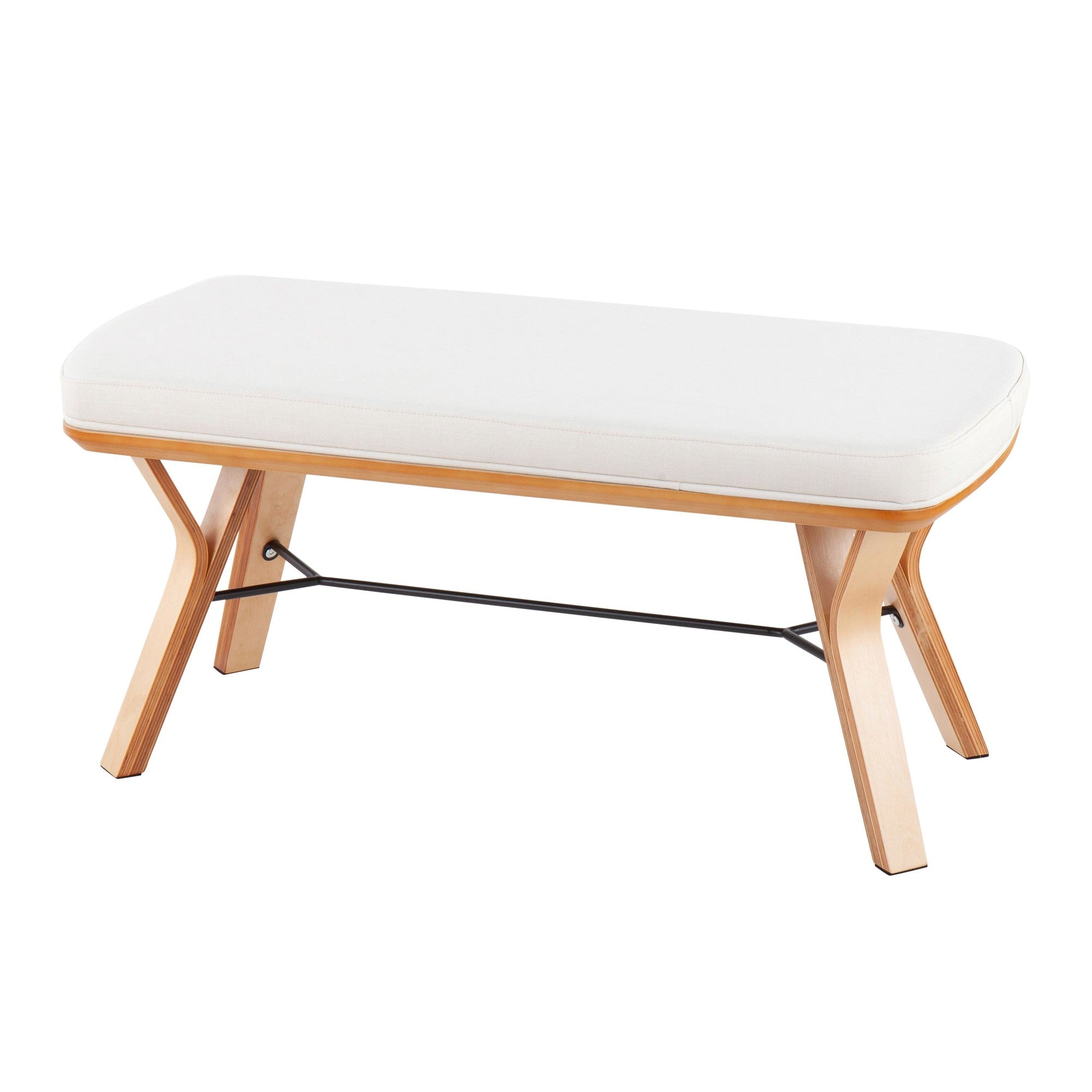 Folia Bench - Natural Wood, Cream Fabric