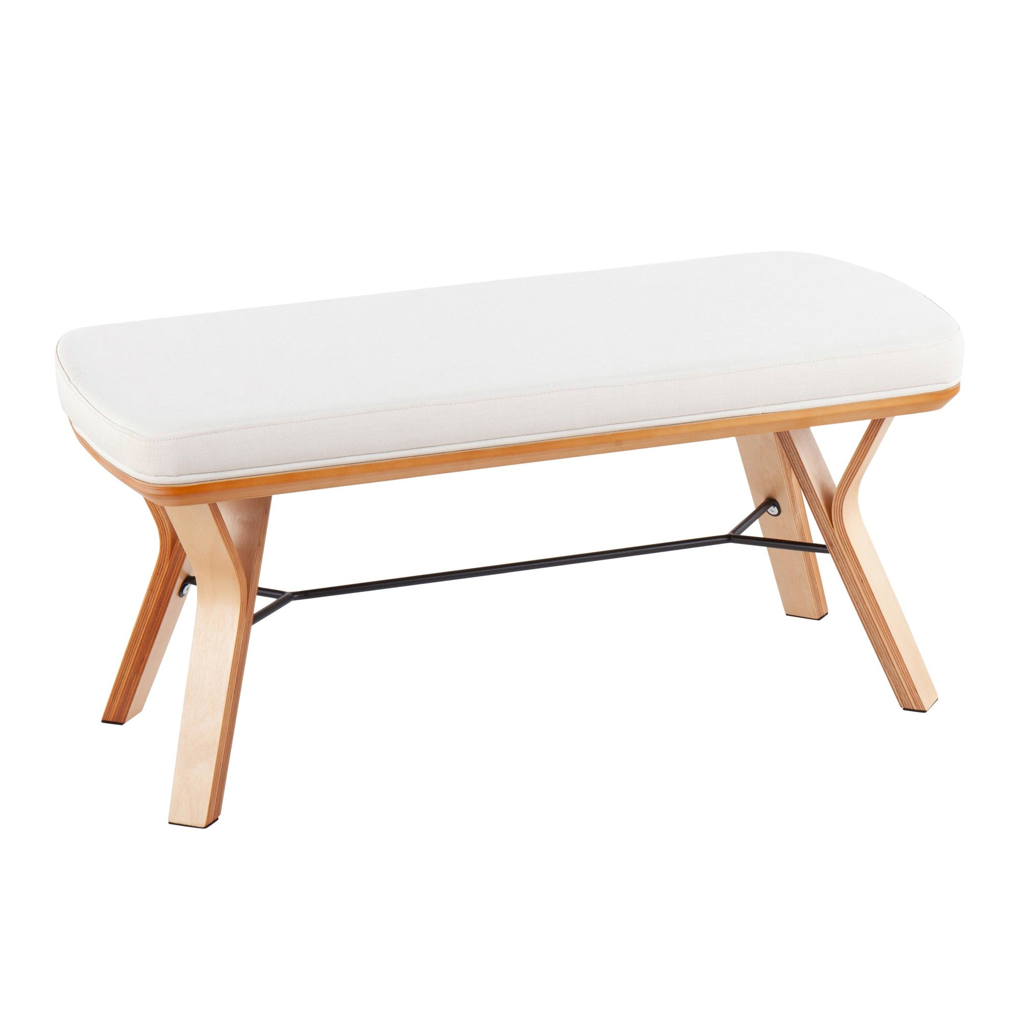 Folia Bench - Natural Wood, Cream Fabric