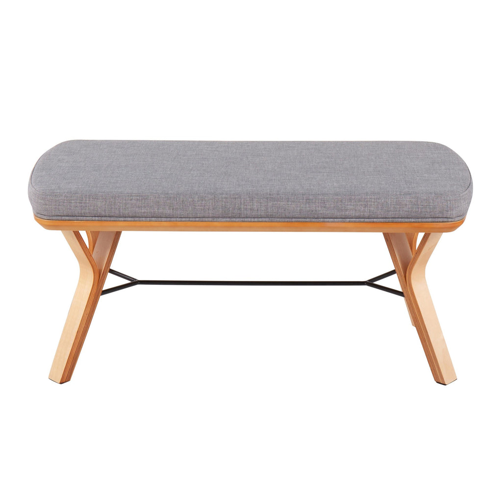 Folia Bench - Natural Wood, Light Grey Fabric