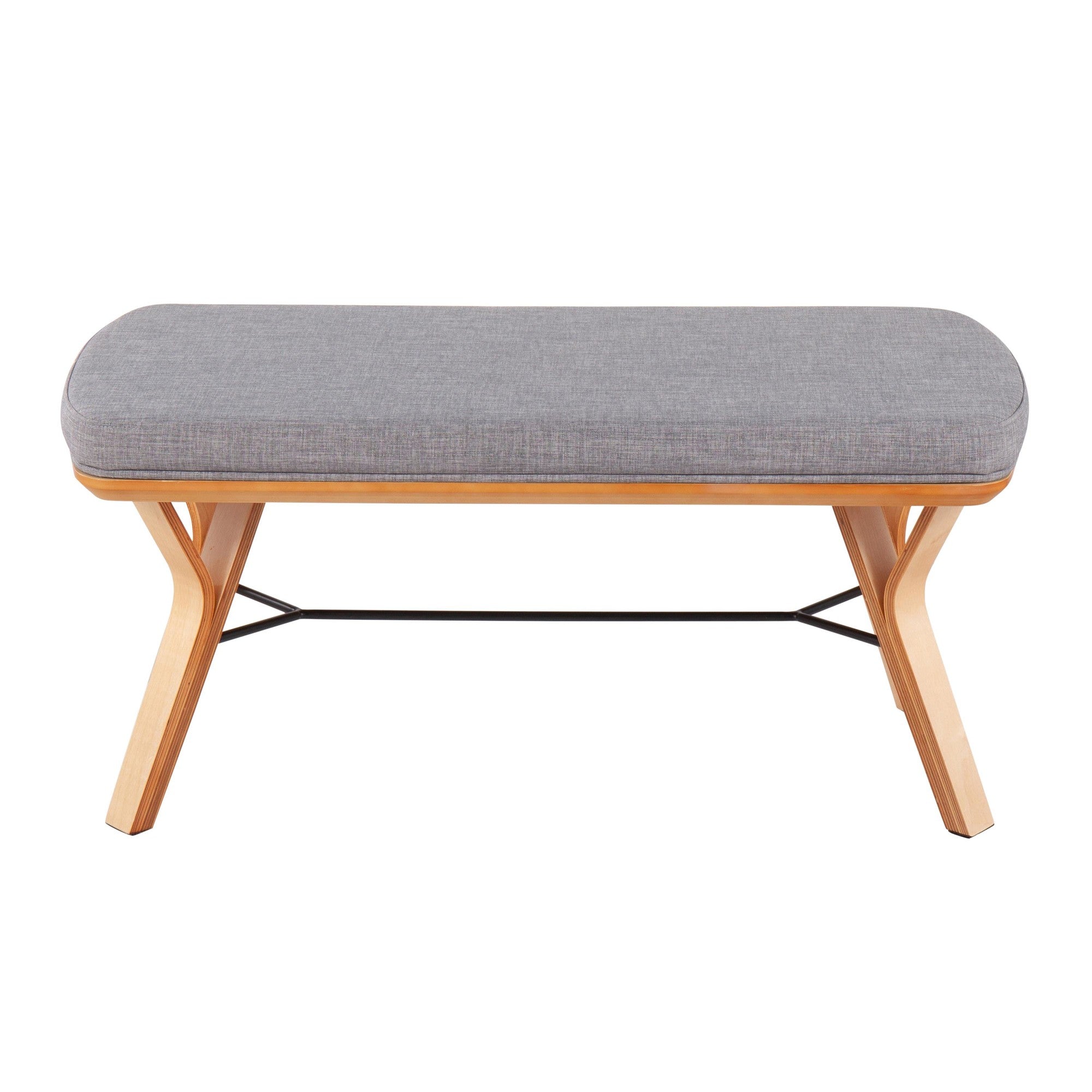 Folia Bench - Natural Wood, Light Grey Fabric