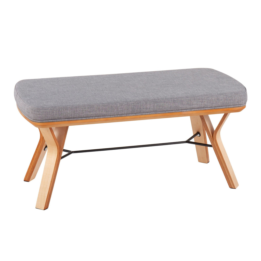 Folia Bench - Natural Wood, Light Grey Fabric