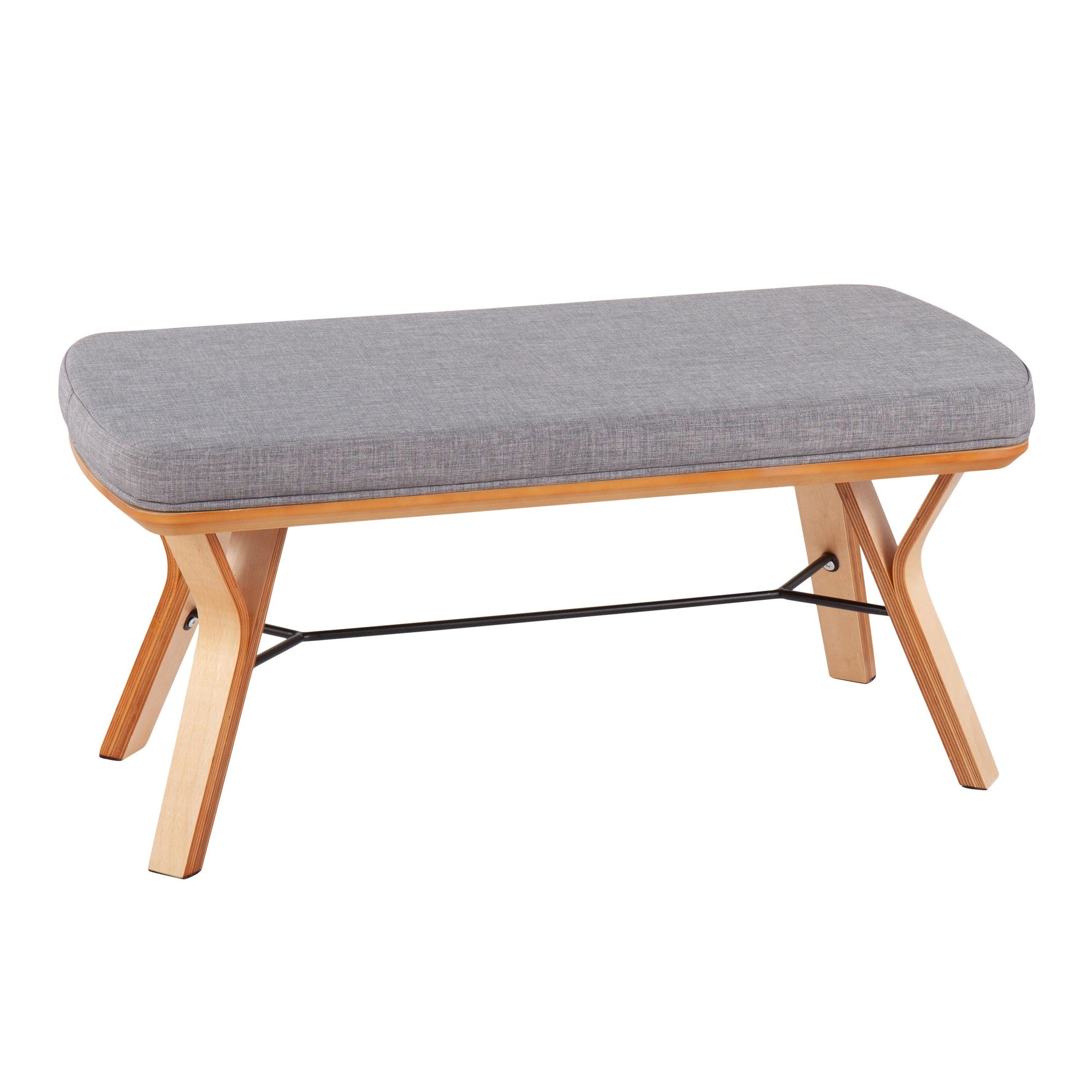 Folia Bench - Natural Wood, Light Grey Fabric