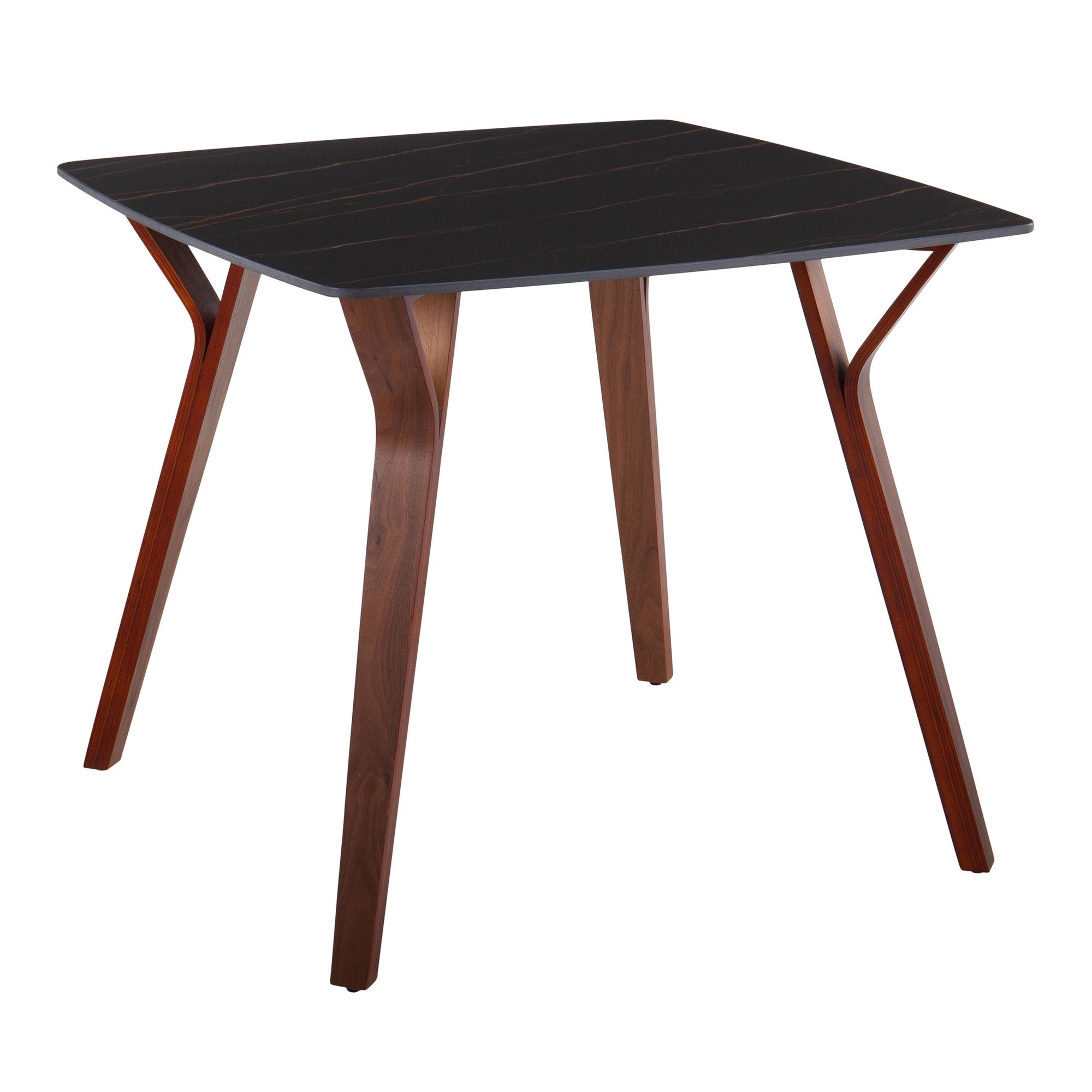 Folia Dinette Table - Walnut Wood, Black Textured Marble