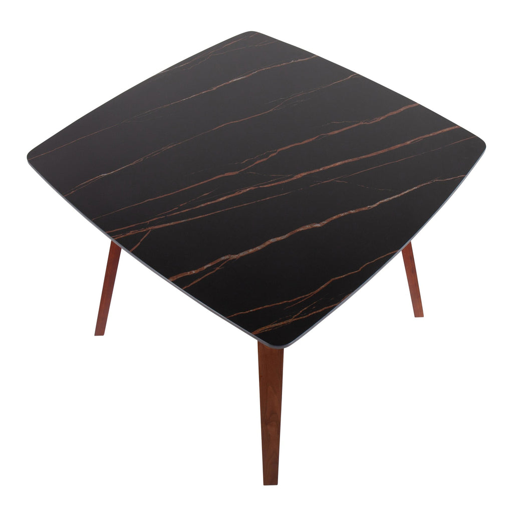 Folia Dinette Table - Walnut Wood, Black Textured Marble