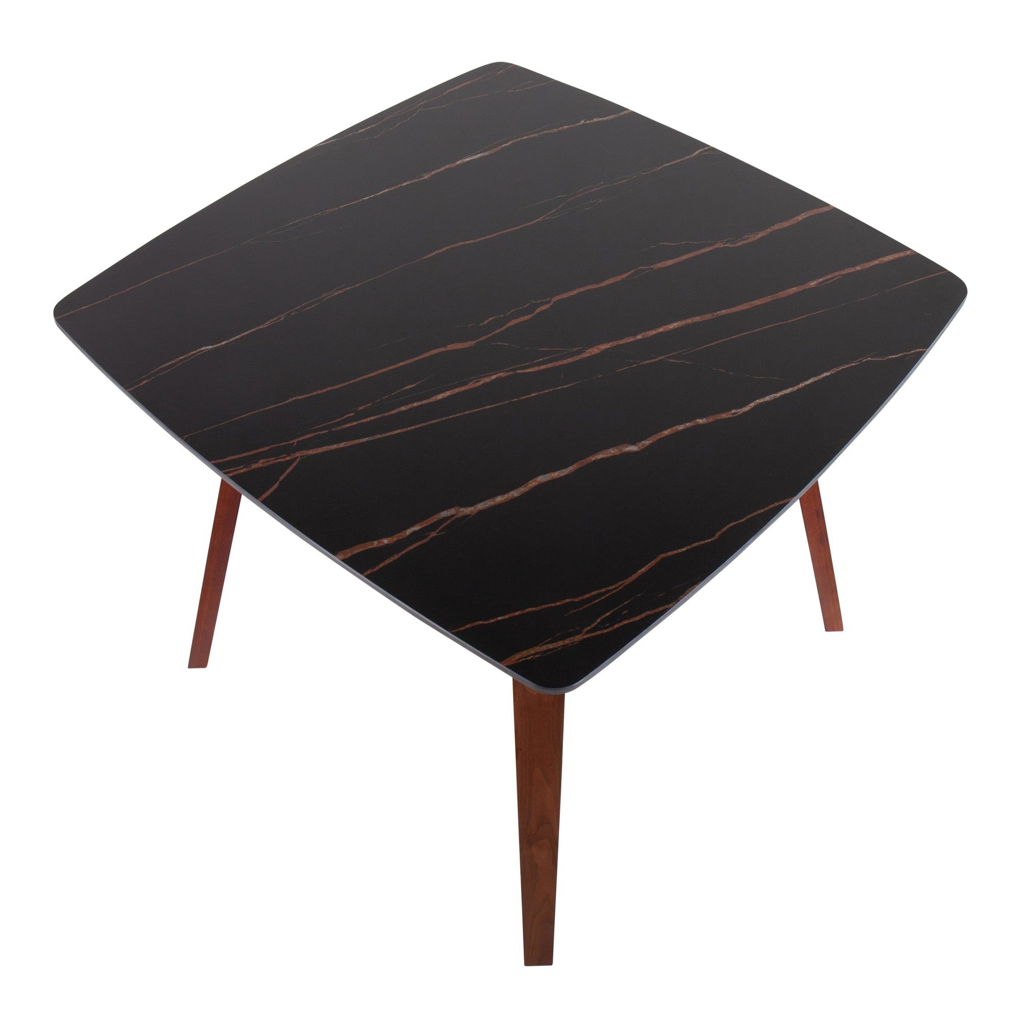 Folia Dinette Table - Walnut Wood, Black Textured Marble