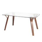 Folia Dining Table - Walnut Wood, Clear Glass