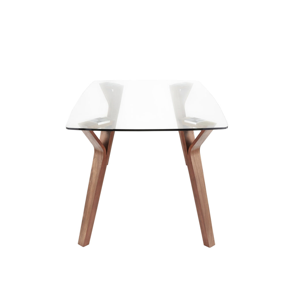 Folia Dining Table - Walnut Wood, Clear Glass