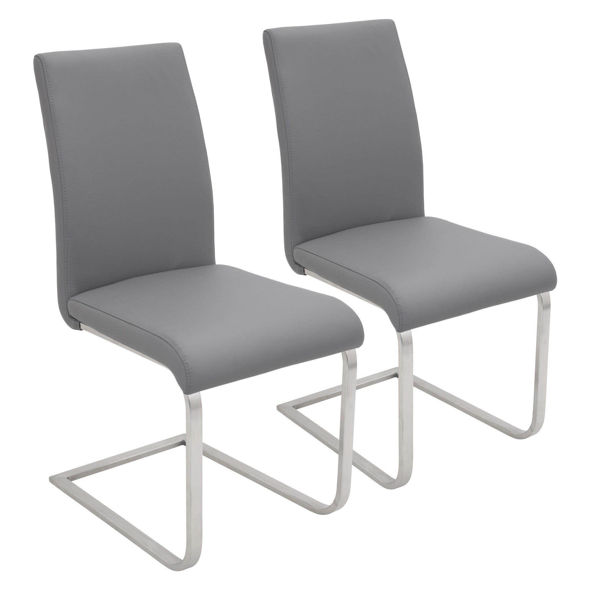 Foster Dining Chair - Set of 2 - Stainless Steel, Grey PU