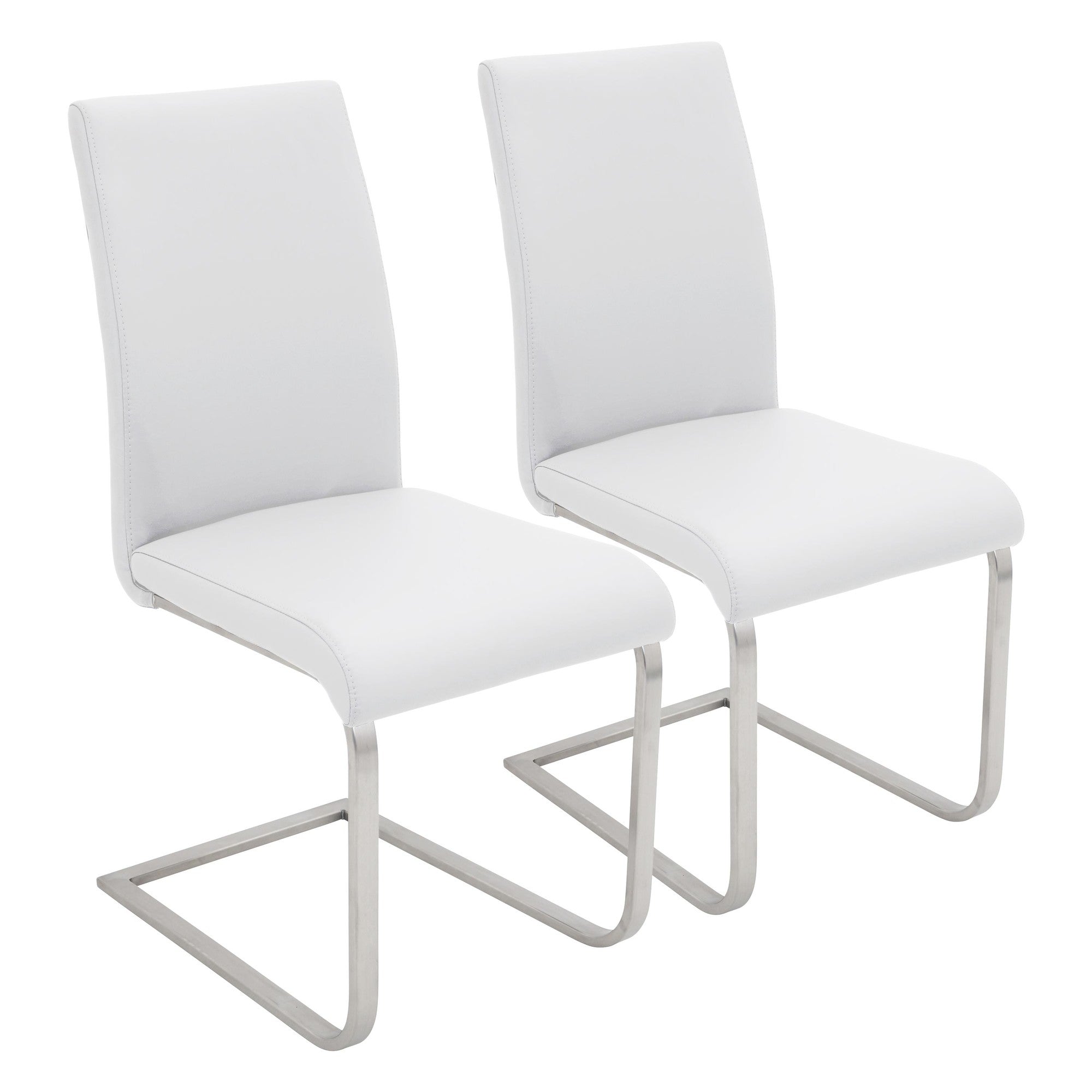 Foster Dining Chair - Set of 2 - Stainless Steel, White PU