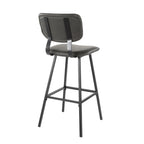 Foundry 30" Fixed-Height Barstool - Set of 2 - Black Metal, Grey PU, Grey Zig Zag Stitching