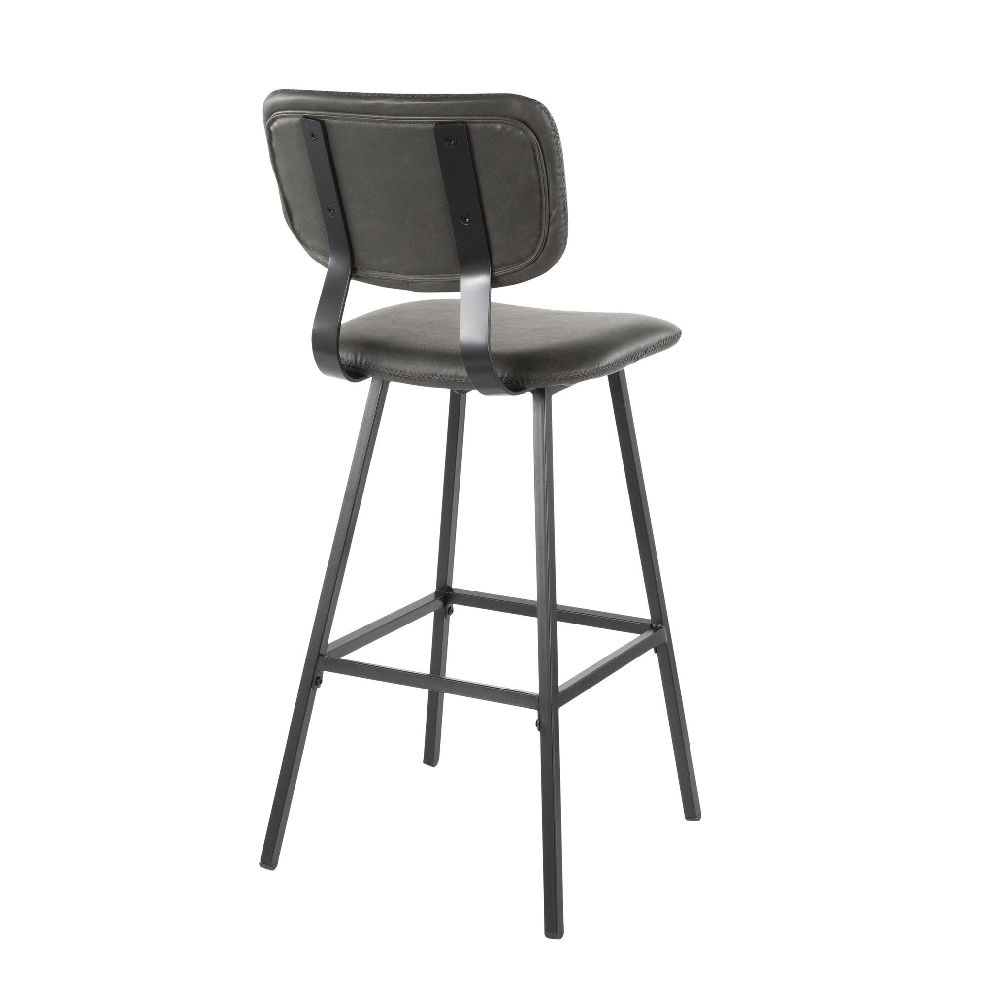 Foundry 30" Fixed-Height Barstool - Set of 2 - Black Metal, Grey PU, Grey Zig Zag Stitching