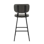 Foundry 30" Fixed-Height Barstool - Set of 2 - Black Metal, Grey PU, Grey Zig Zag Stitching