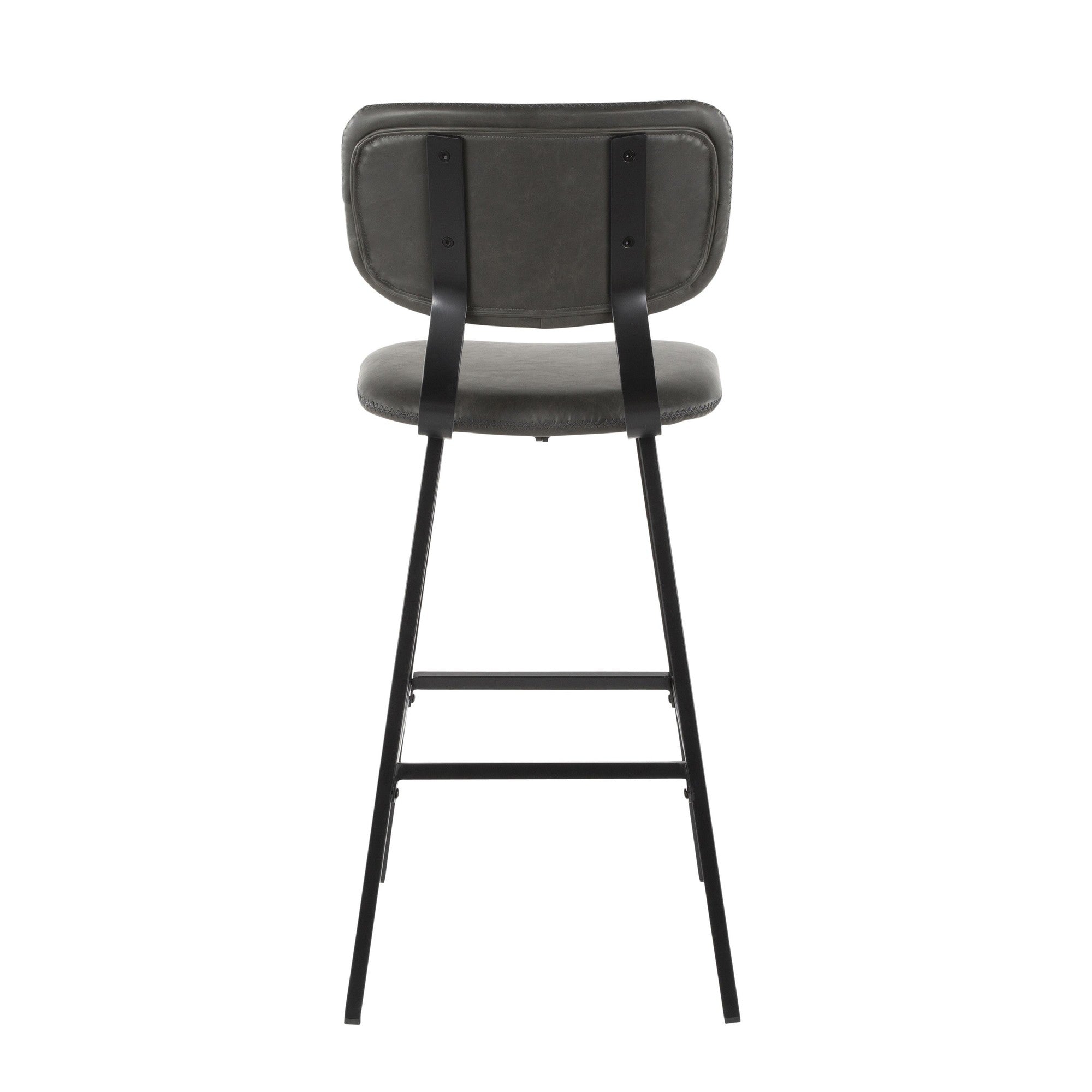 Foundry 30" Fixed-Height Barstool - Set of 2 - Black Metal, Grey PU, Grey Zig Zag Stitching