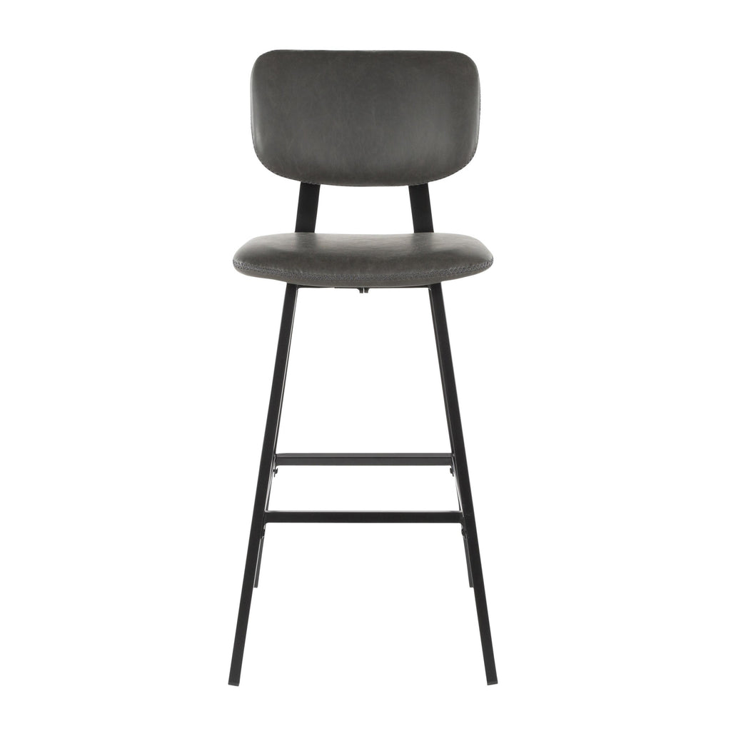 Foundry 30" Fixed-Height Barstool - Set of 2 - Black Metal, Grey PU, Grey Zig Zag Stitching