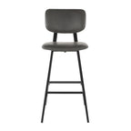 Foundry 30" Fixed-Height Barstool - Set of 2 - Black Metal, Grey PU, Grey Zig Zag Stitching