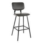 Foundry 30" Fixed-Height Barstool - Set of 2 - Black Metal, Grey PU, Grey Zig Zag Stitching