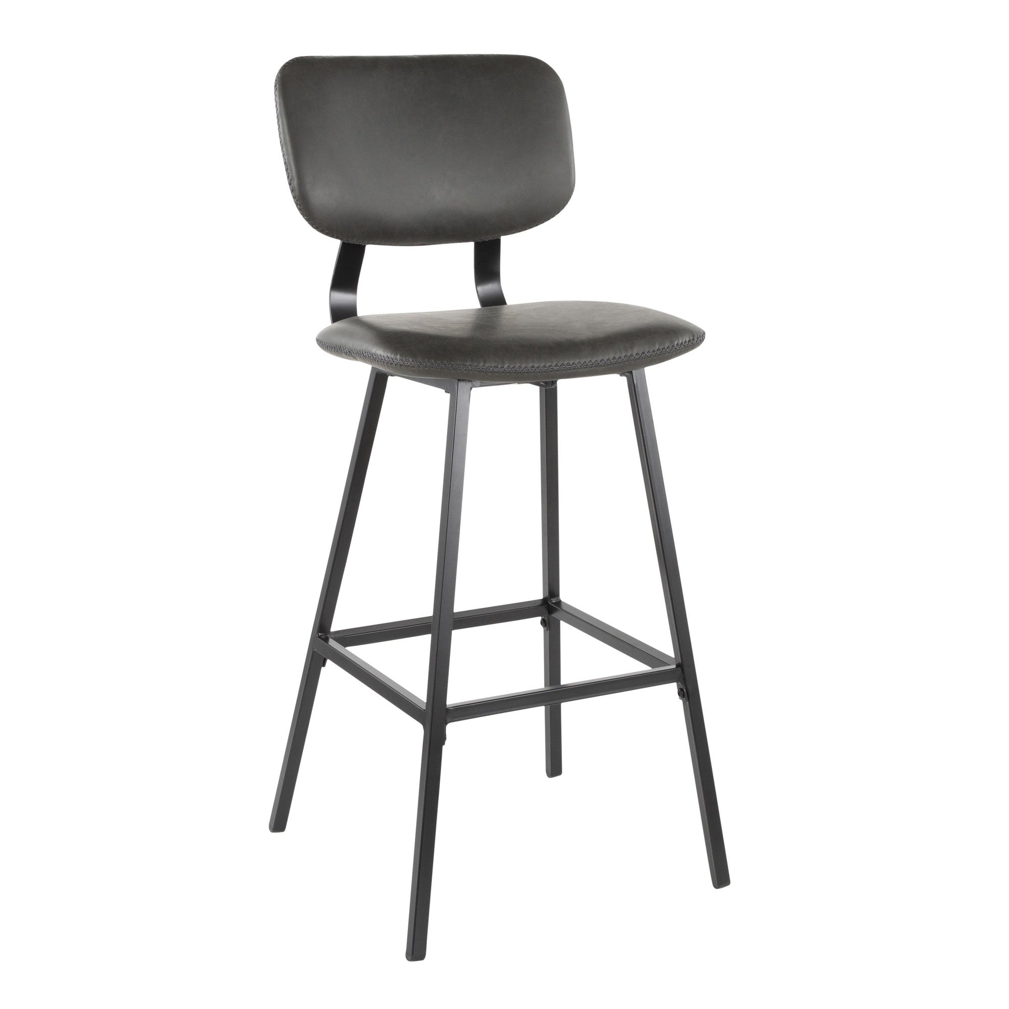 Foundry 30" Fixed-Height Barstool - Set of 2 - Black Metal, Grey PU, Grey Zig Zag Stitching