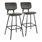 Foundry 30" Fixed-Height Barstool - Set of 2 - Black Metal, Grey PU, Grey Zig Zag Stitching