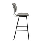 Foundry 30" Fixed-Height Barstool - Set of 2 - Black Metal, Grey PU, Grey Zig Zag Stitching