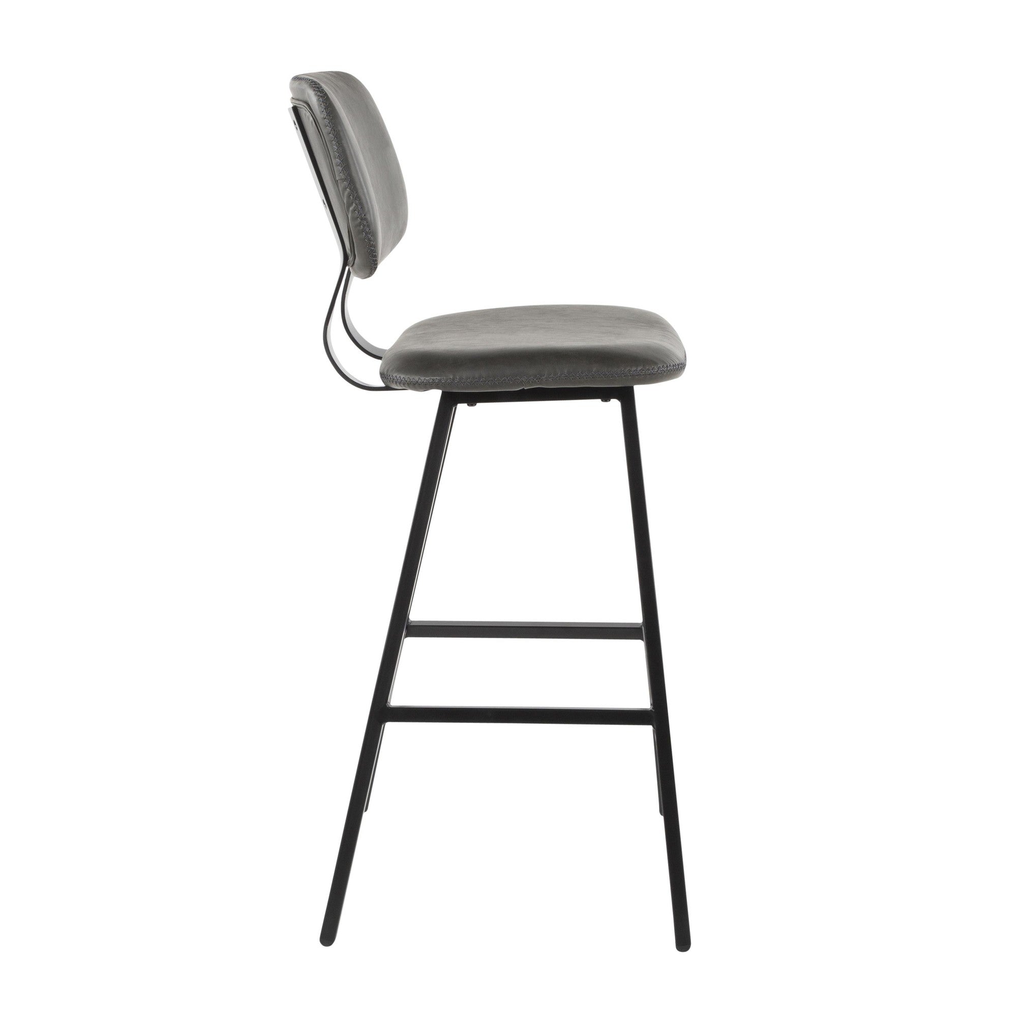 Foundry 30" Fixed-Height Barstool - Set of 2 - Black Metal, Grey PU, Grey Zig Zag Stitching