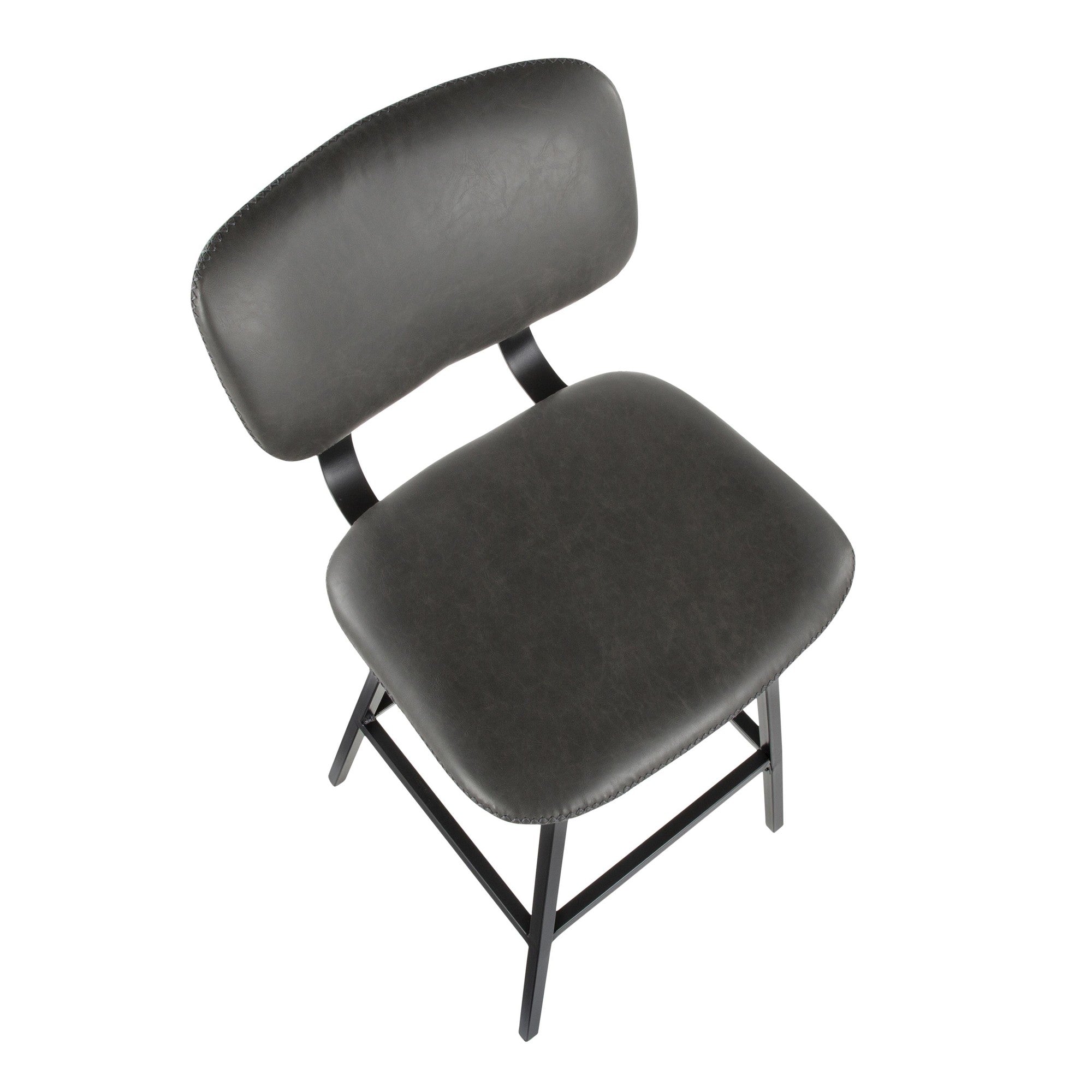 Foundry 30" Fixed-Height Barstool - Set of 2 - Black Metal, Grey PU, Grey Zig Zag Stitching