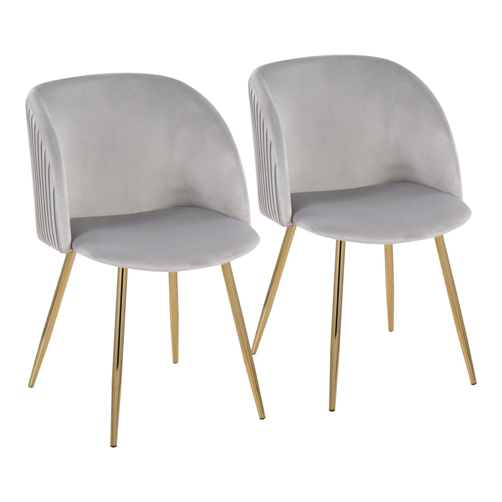 Fran Pleated Chair - Set of 2 - Gold Metal, Silver Velvet