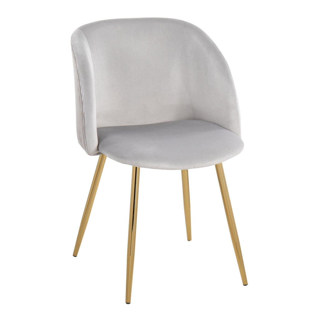 Fran Pleated Waves Chair - Set of 2 - Gold Metal, Silver Velvet