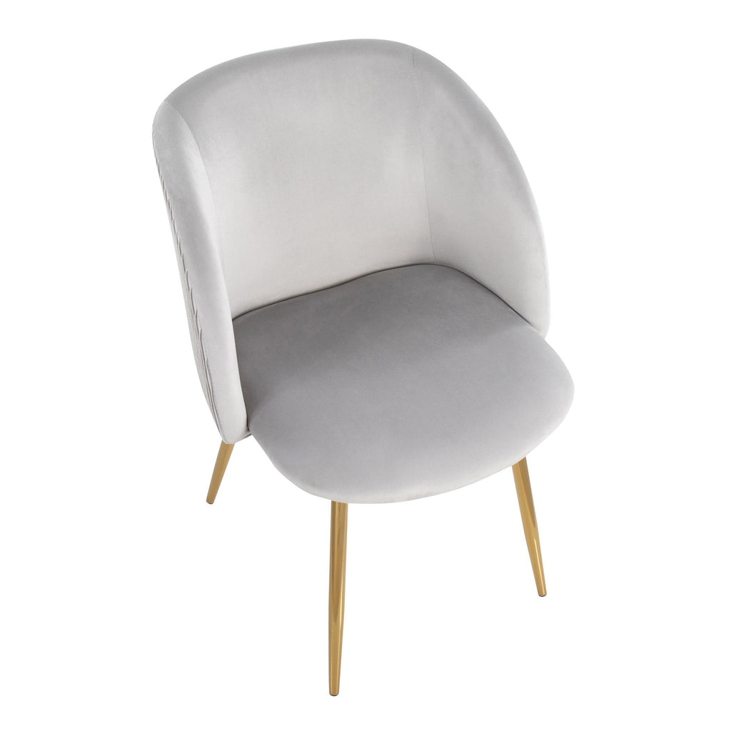 Fran Pleated Waves Chair - Set of 2 - Gold Metal, Silver Velvet