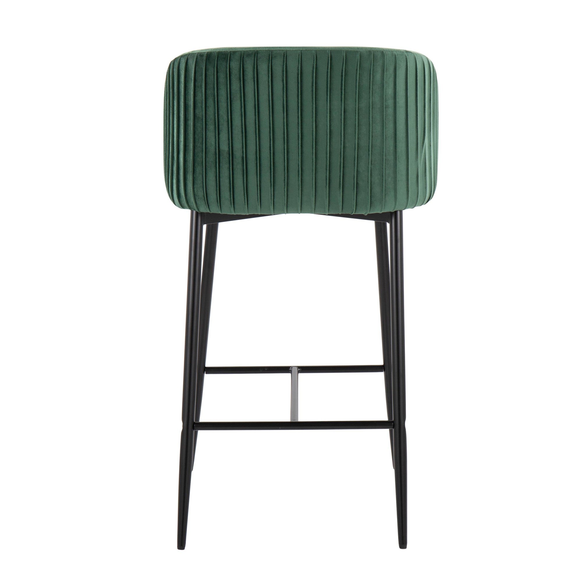 Fran Pleated 26" Fixed-Height Counter Stool - Set of 2 - Black Metal, Green Velvet