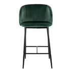 Fran Pleated 26" Fixed-Height Counter Stool - Set of 2 - Black Metal, Green Velvet